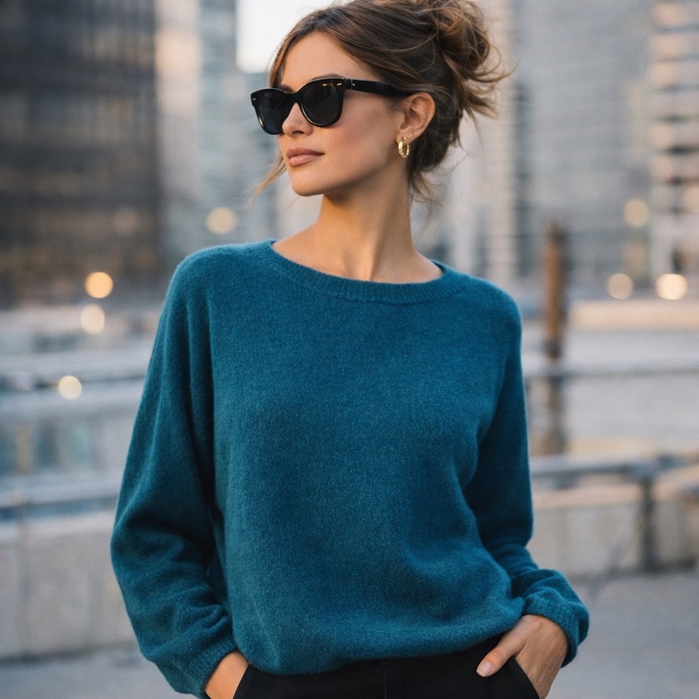 Club Monaco | mogan wool cotton blend pullover sweater in teal